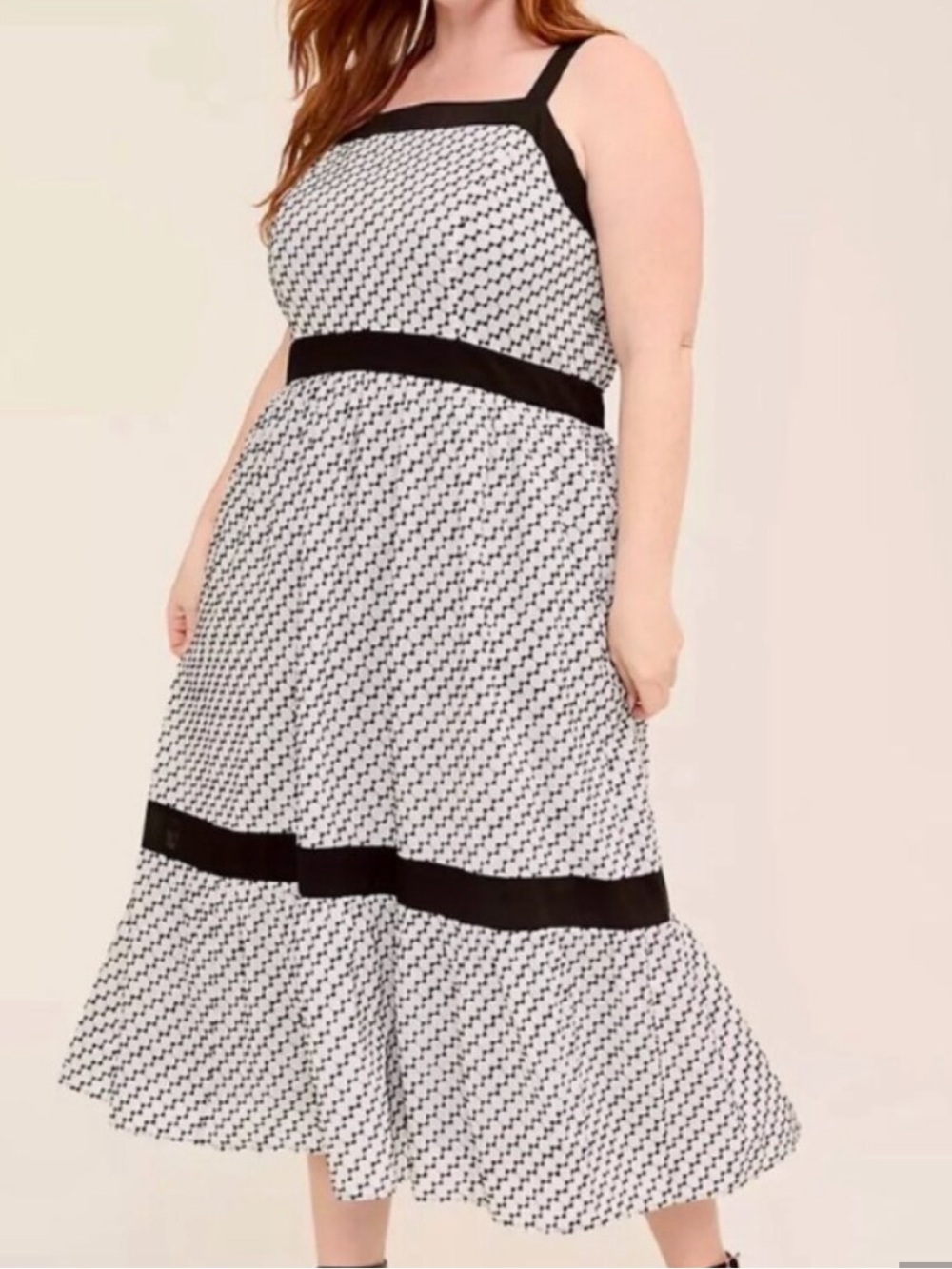 Lane Bryant Black & White Patterned Midi Dress with Straps Size 22w NWT